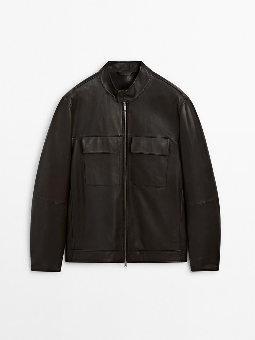 Massimo Dutti Nappa With Pockets Men Leather Jacket Dark Brown | US-EZ1389620