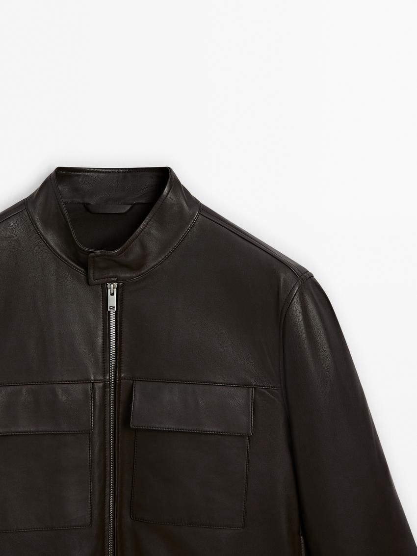 Massimo Dutti Nappa With Pockets Men Leather Jacket Dark Brown | US-EZ1389620