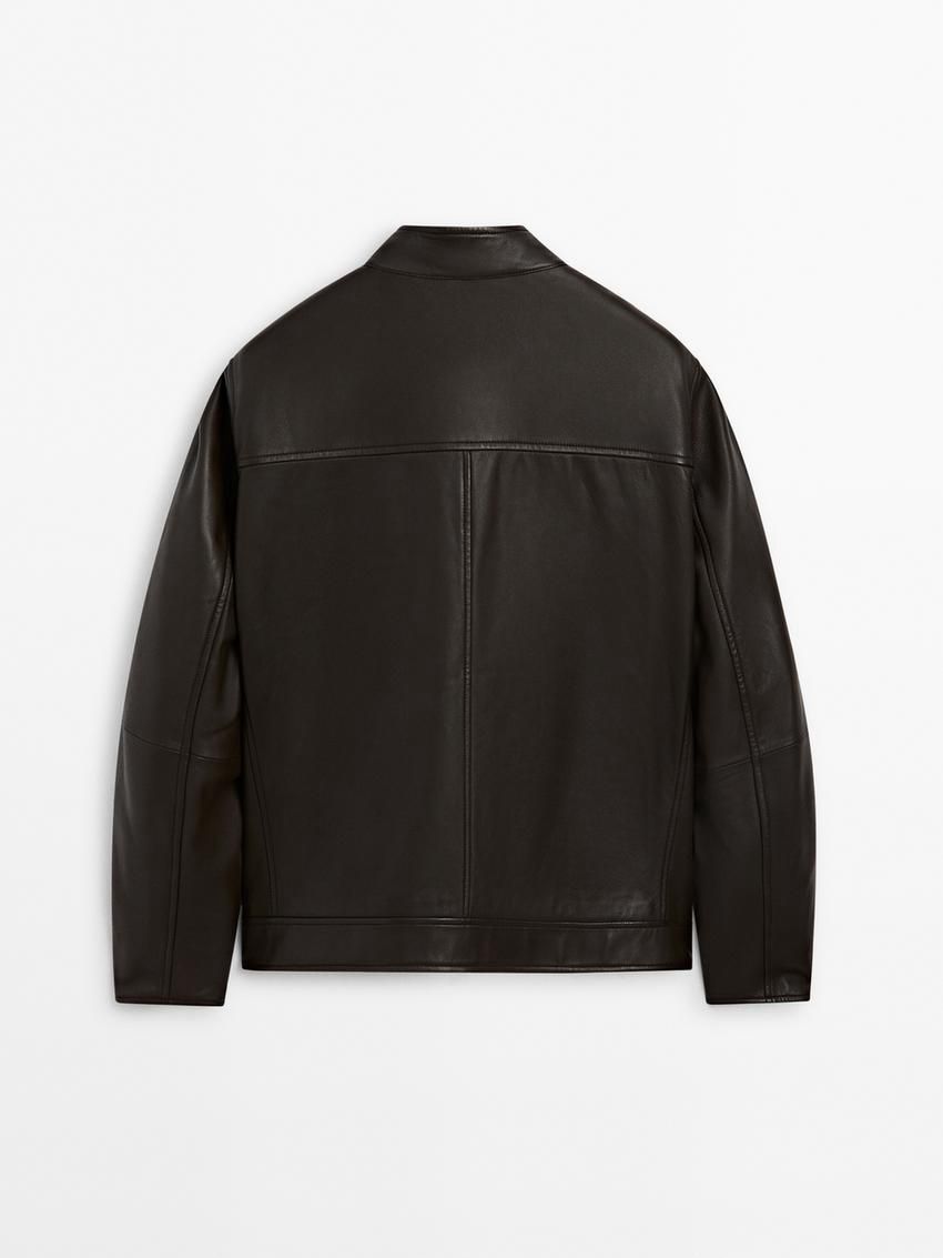 Massimo Dutti Nappa With Pockets Men Leather Jacket Dark Brown | US-EZ1389620