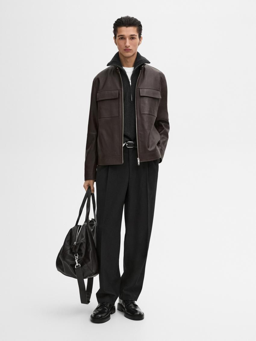 Massimo Dutti Nappa With Pockets Men Leather Jacket Dark Brown | US-EZ1389620