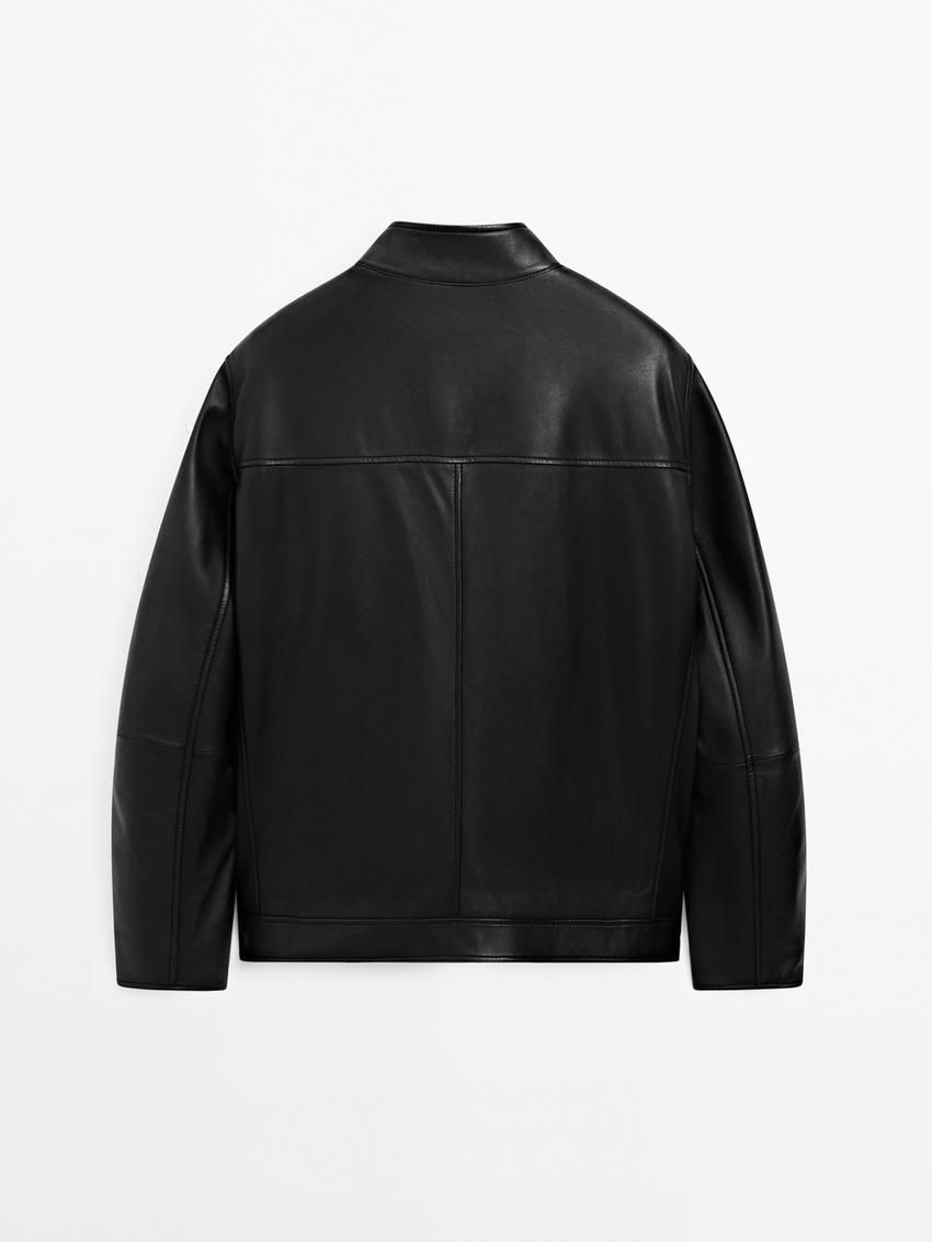 Massimo Dutti Nappa With Pockets Men Leather Jacket Black | US-FR9521864