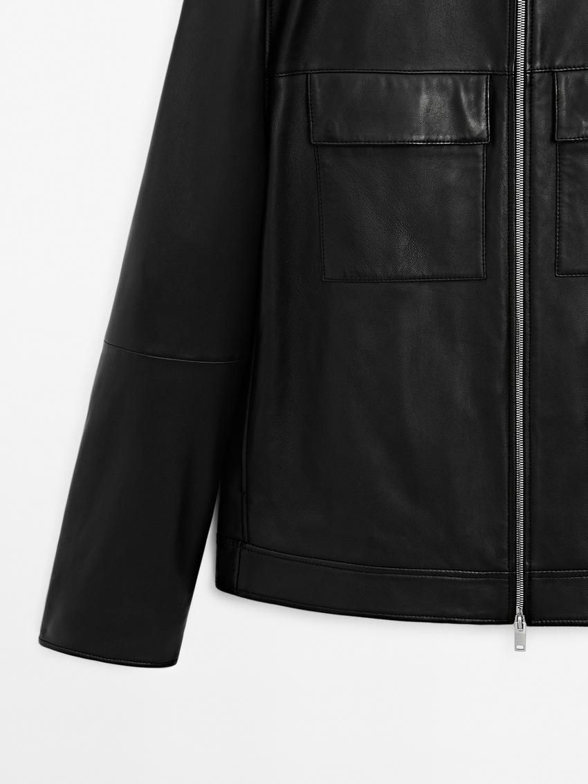 Massimo Dutti Nappa With Pockets Men Leather Jacket Black | US-FR9521864