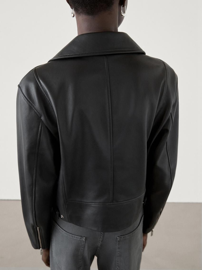 Massimo Dutti Nappa Women Biker Jacket Black | US-ZX8432950