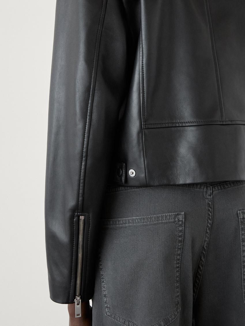 Massimo Dutti Nappa Women Biker Jacket Black | US-ZX8432950