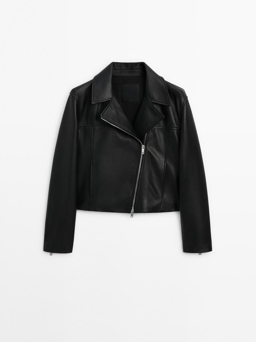 Massimo Dutti Nappa Women Biker Jacket Black | US-ZX8432950