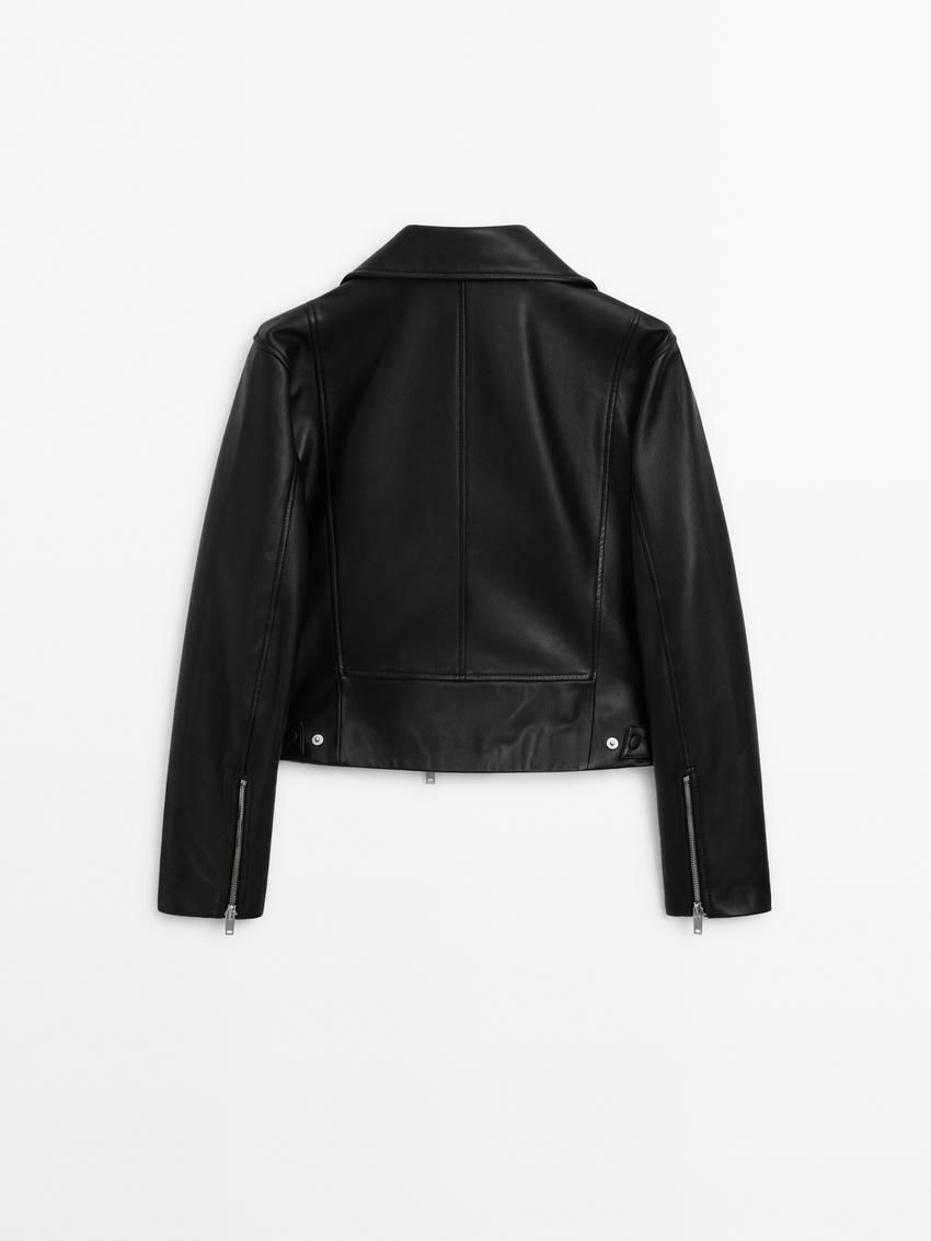 Massimo Dutti Nappa Women Biker Jacket Black | US-ZX8432950