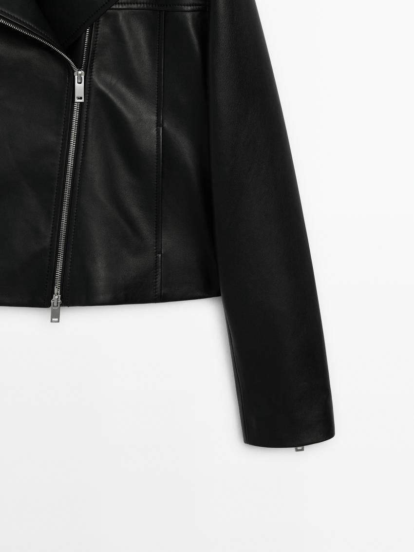 Massimo Dutti Nappa Women Biker Jacket Black | US-ZX8432950