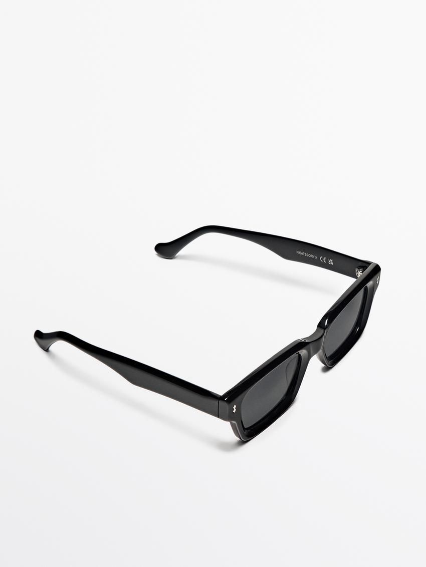 Massimo Dutti Narrow Straight Men Sunglasses Black | US-FL9458063