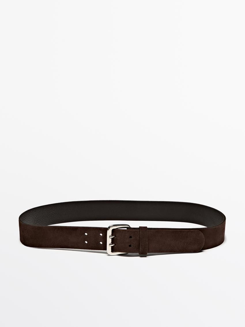 Massimo Dutti Nubuck Leather With Double Buckle Women Belt Dark Brown | US-NZ2386904