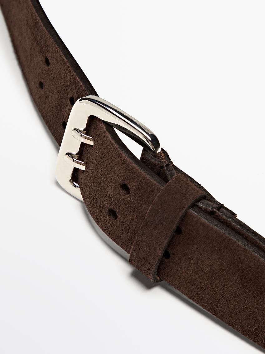 Massimo Dutti Nubuck Leather With Double Buckle Women Belt Dark Brown | US-NZ2386904
