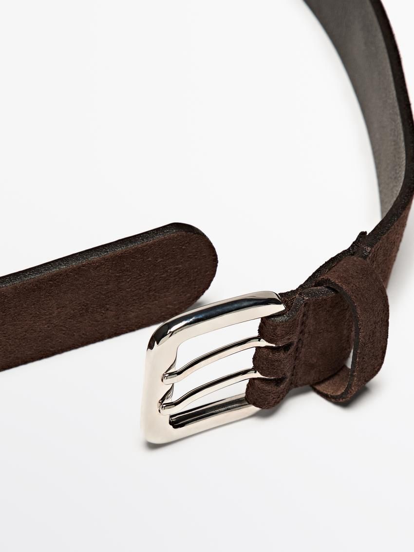Massimo Dutti Nubuck Leather With Double Buckle Women Belt Dark Brown | US-NZ2386904
