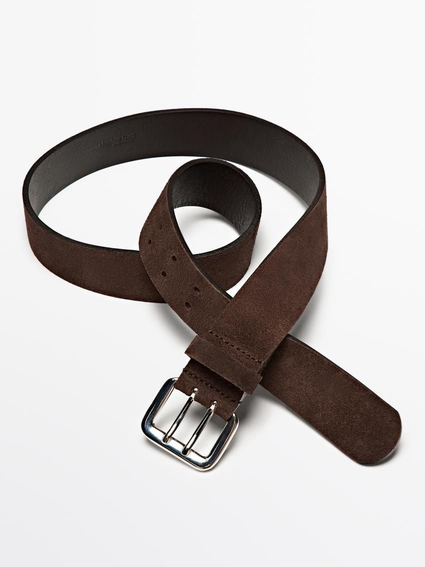Massimo Dutti Nubuck Leather With Double Buckle Women Belt Dark Brown | US-NZ2386904