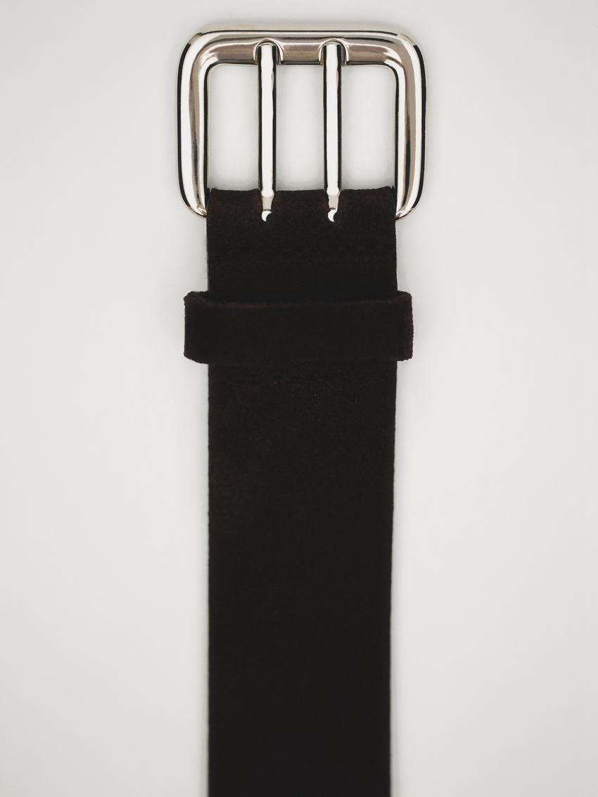 Massimo Dutti Nubuck Leather With Double Buckle Women Belt Dark Brown | US-NZ2386904