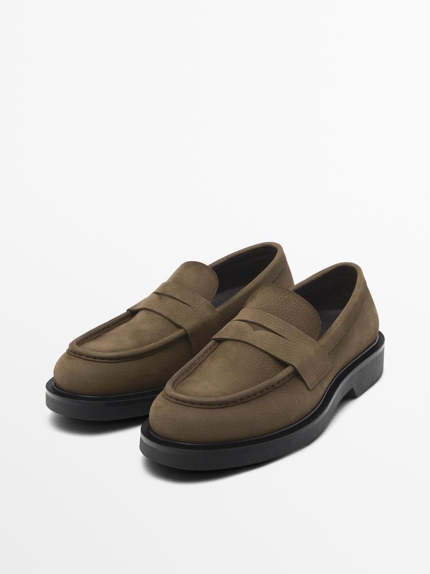 Massimo Dutti Nubuck Men Loafers Khaki Brown | US-JA2314059