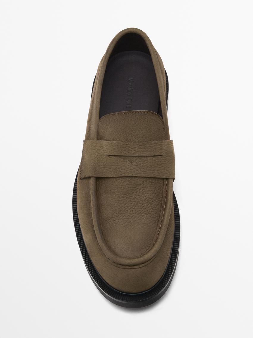 Massimo Dutti Nubuck Men Loafers Khaki Brown | US-JA2314059