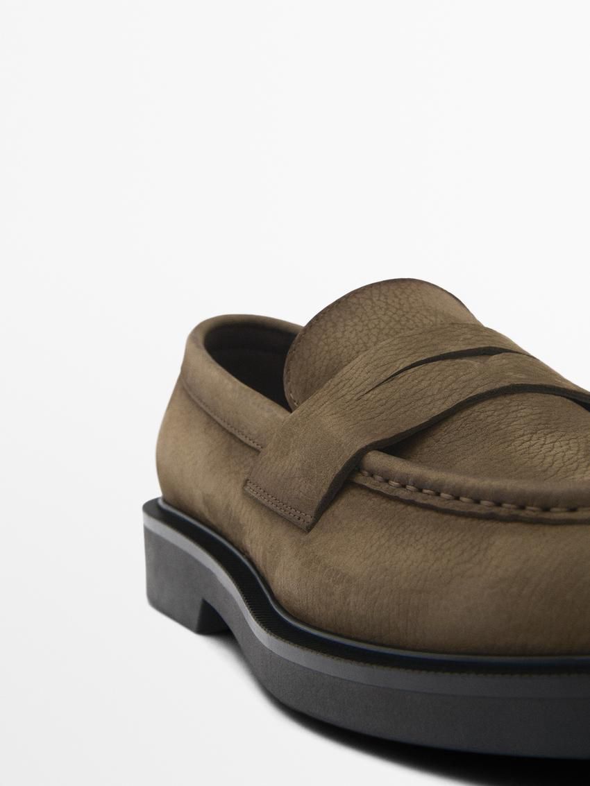 Massimo Dutti Nubuck Men Loafers Khaki Brown | US-JA2314059