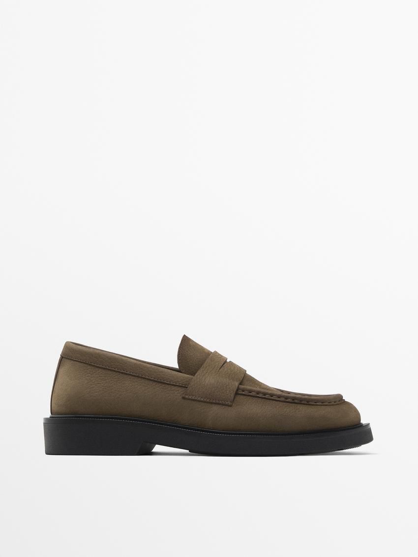 Massimo Dutti Nubuck Men Loafers Khaki Brown | US-JA2314059