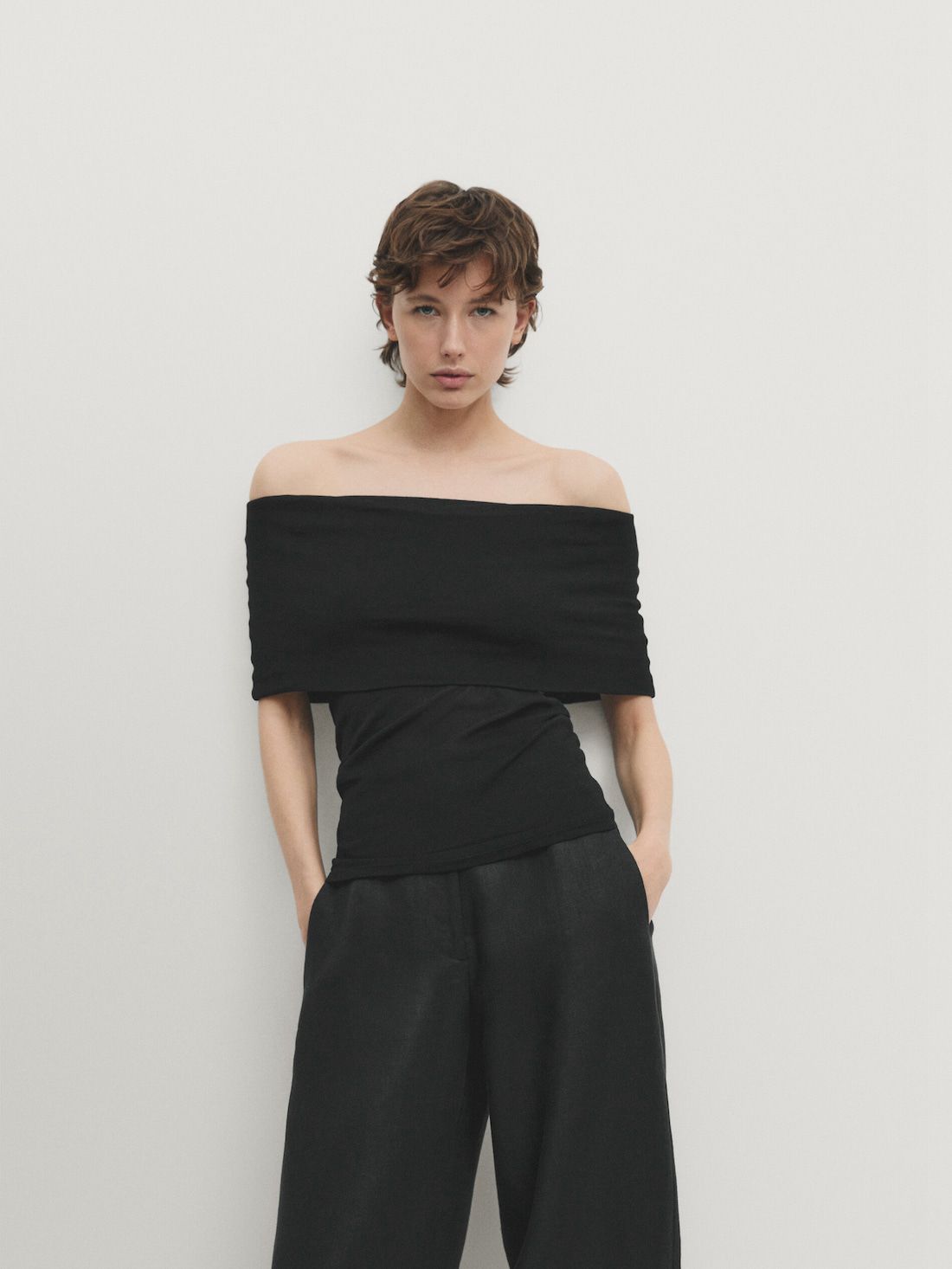 Massimo Dutti Off-the-shoulder Women Top Black | US-KQ3875019