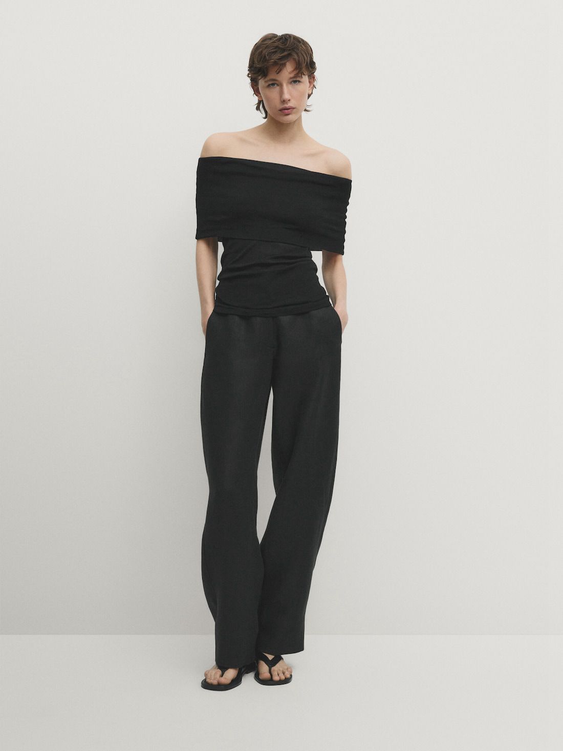 Massimo Dutti Off-the-shoulder Women Top Black | US-KQ3875019