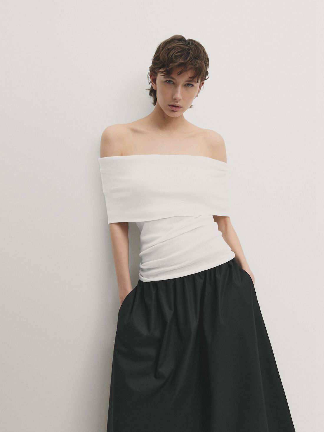 Massimo Dutti Off-the-shoulder Women Top Cream | US-XD4036791