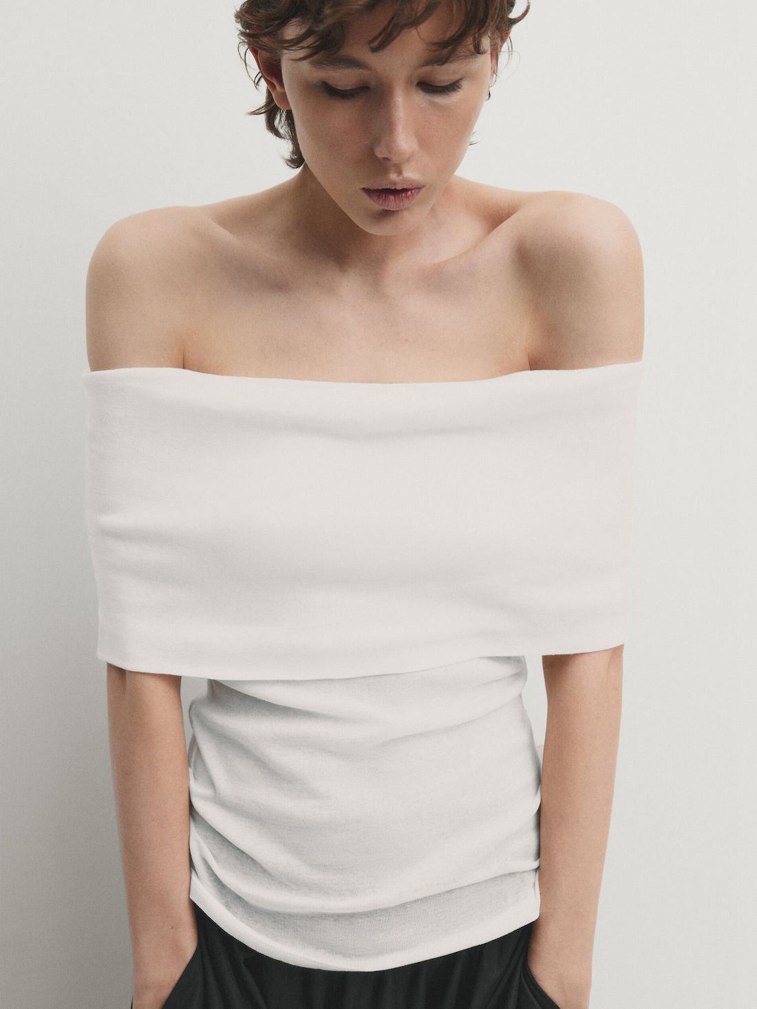 Massimo Dutti Off-the-shoulder Women Top Cream | US-XD4036791
