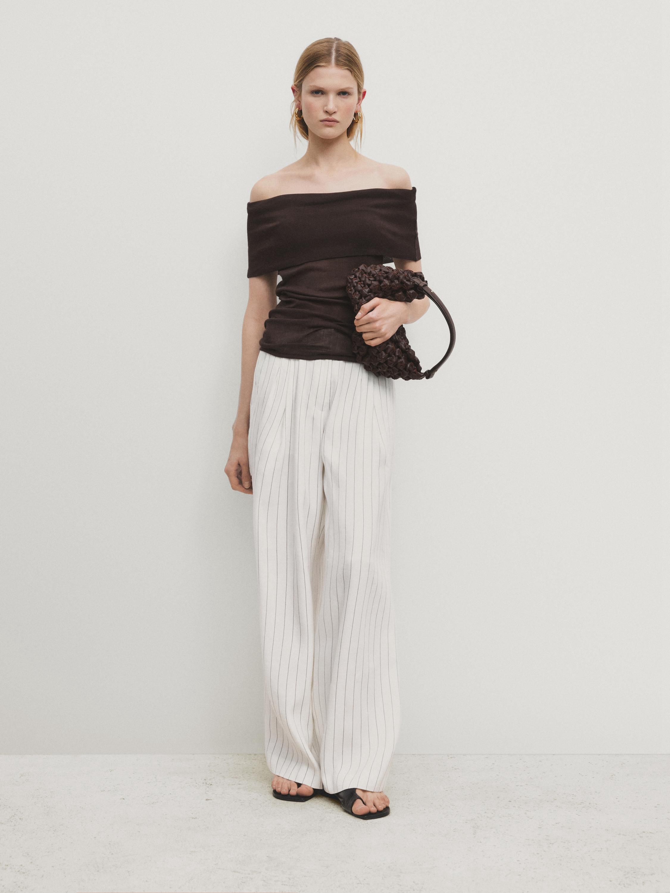 Massimo Dutti Off-the-shoulder Women Top Dark Brown | US-MY0218697