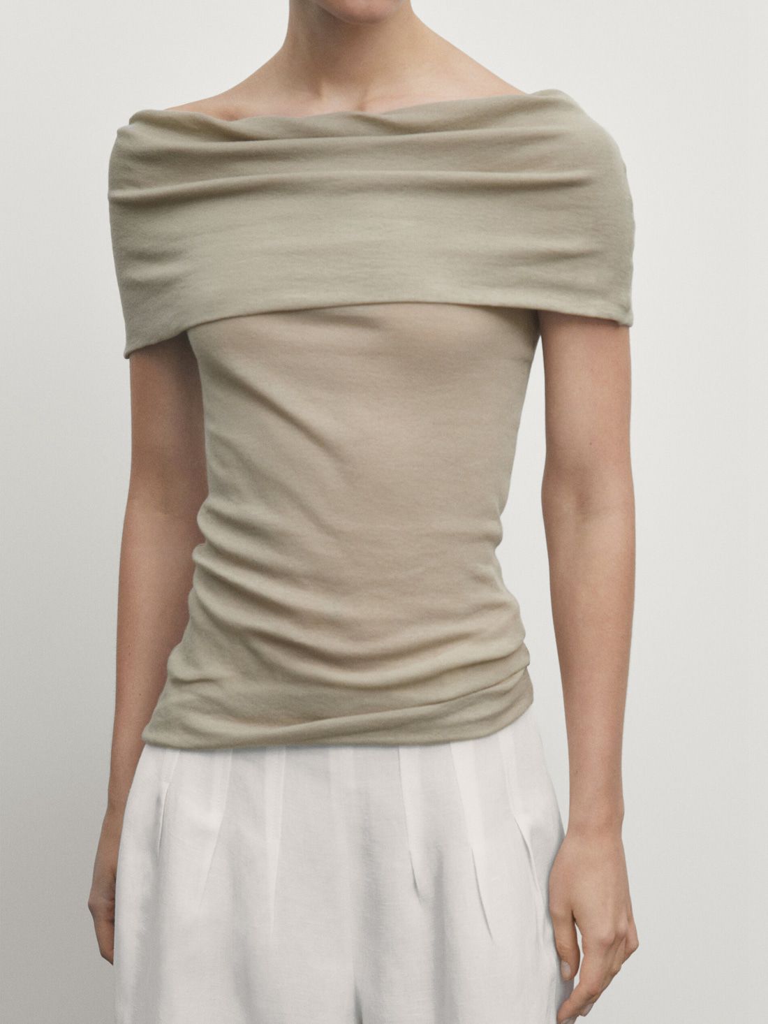 Massimo Dutti Off-the-shoulder Women Top Khaki | US-JY8239106