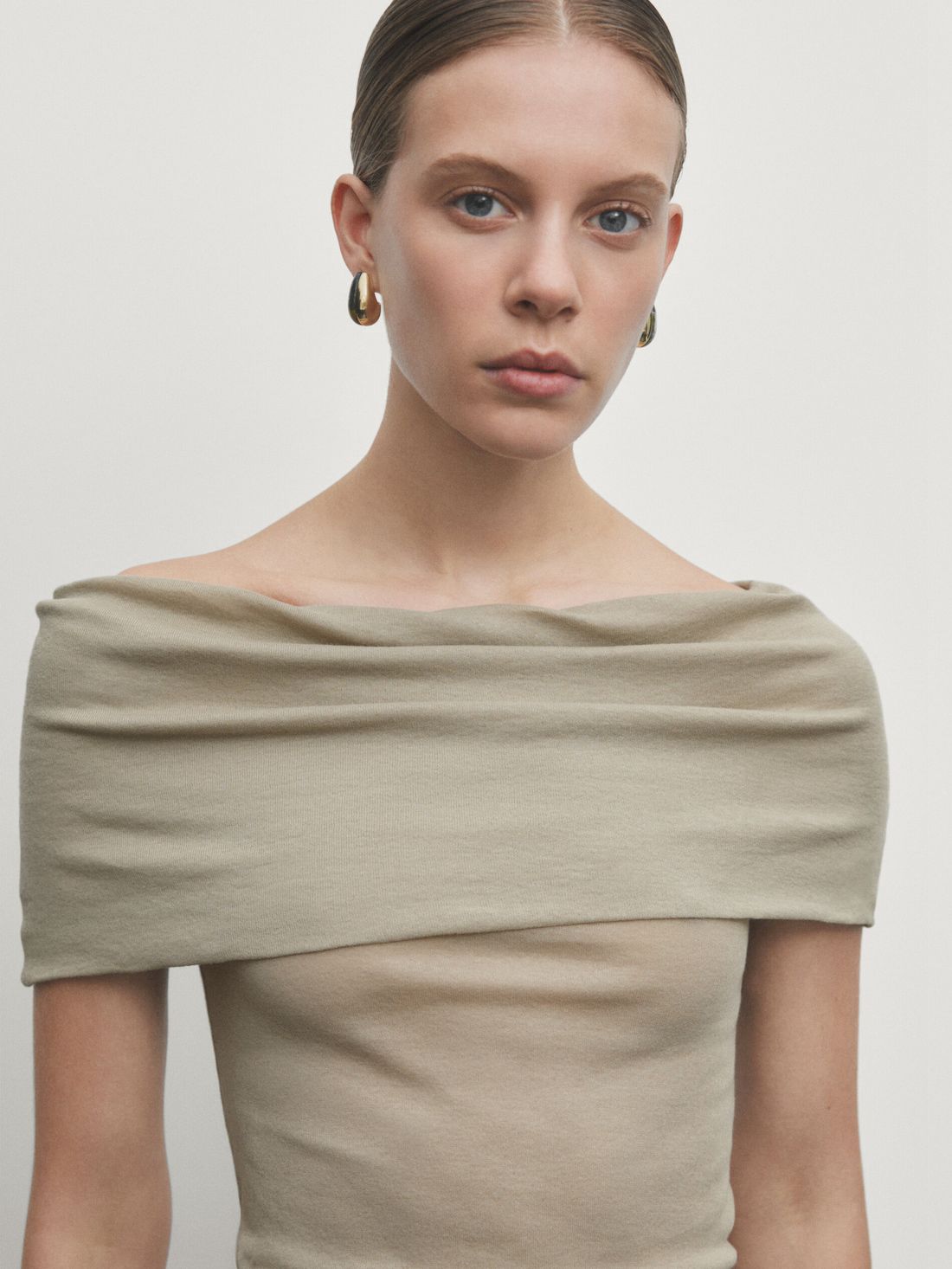 Massimo Dutti Off-the-shoulder Women Top Khaki | US-JY8239106