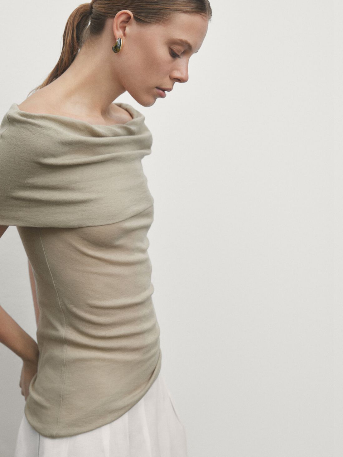 Massimo Dutti Off-the-shoulder Women Top Khaki | US-JY8239106