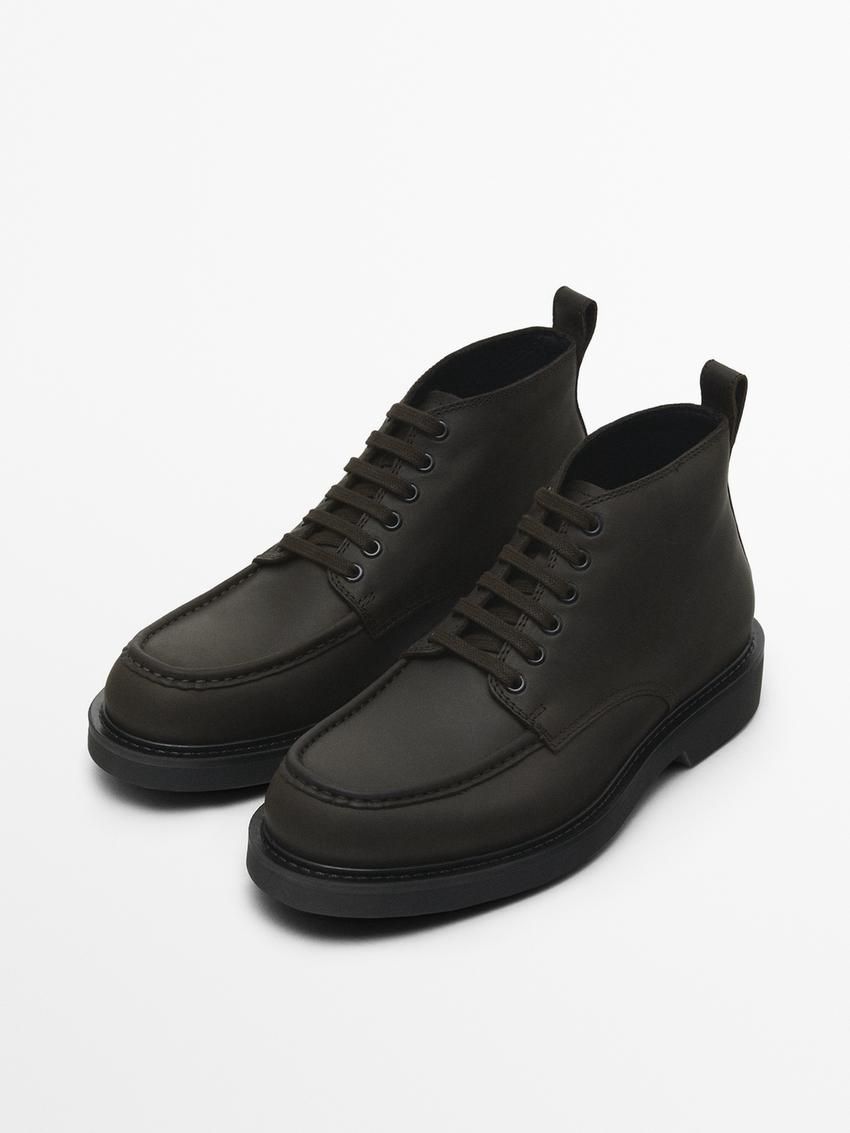 Massimo Dutti Oiled Anklewith Moc Toe Men Boots Dark Brown | US-EN9068152