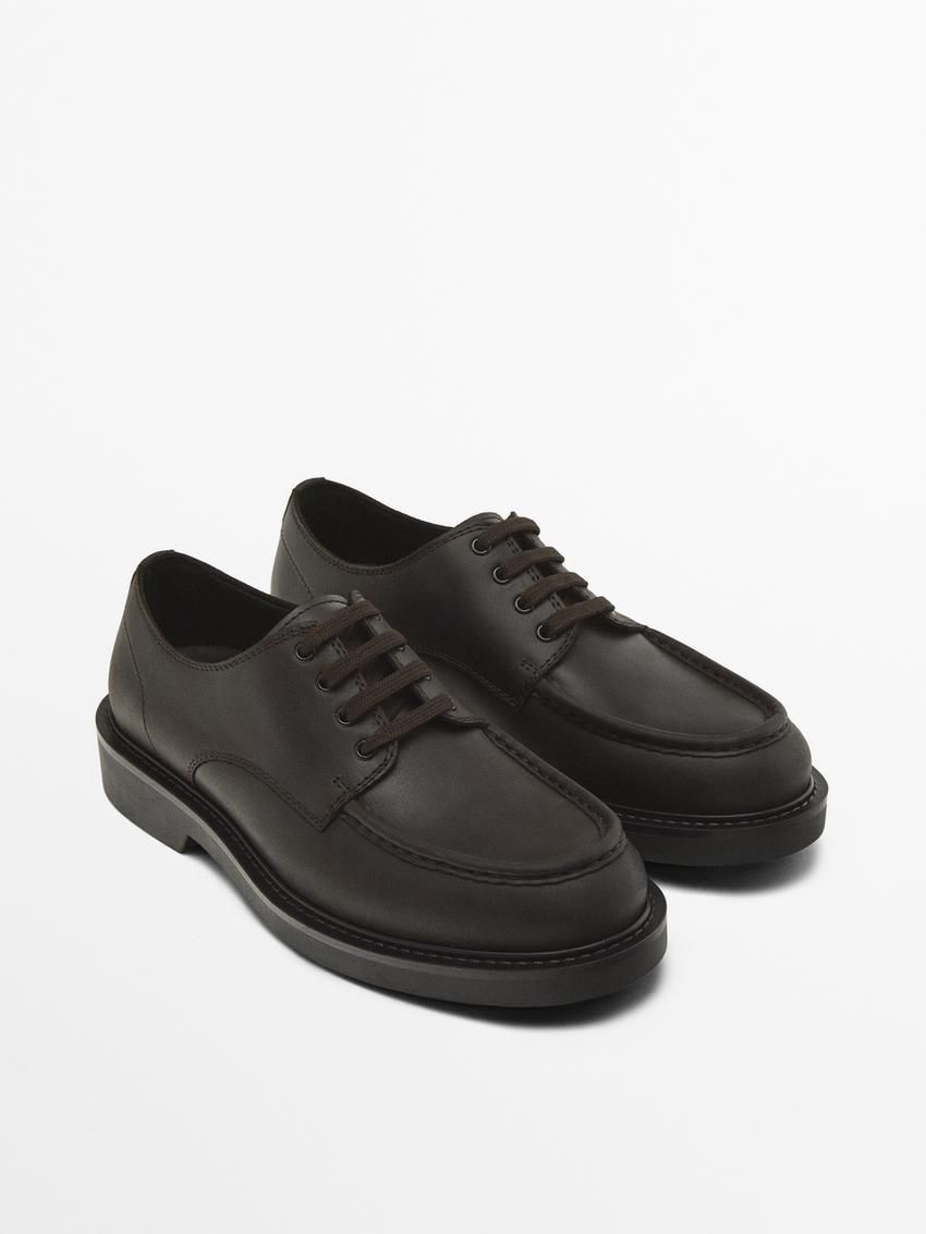 Massimo Dutti Oiled With Moc Toe Men Leather Shoes Dark Brown | US-LW4870295