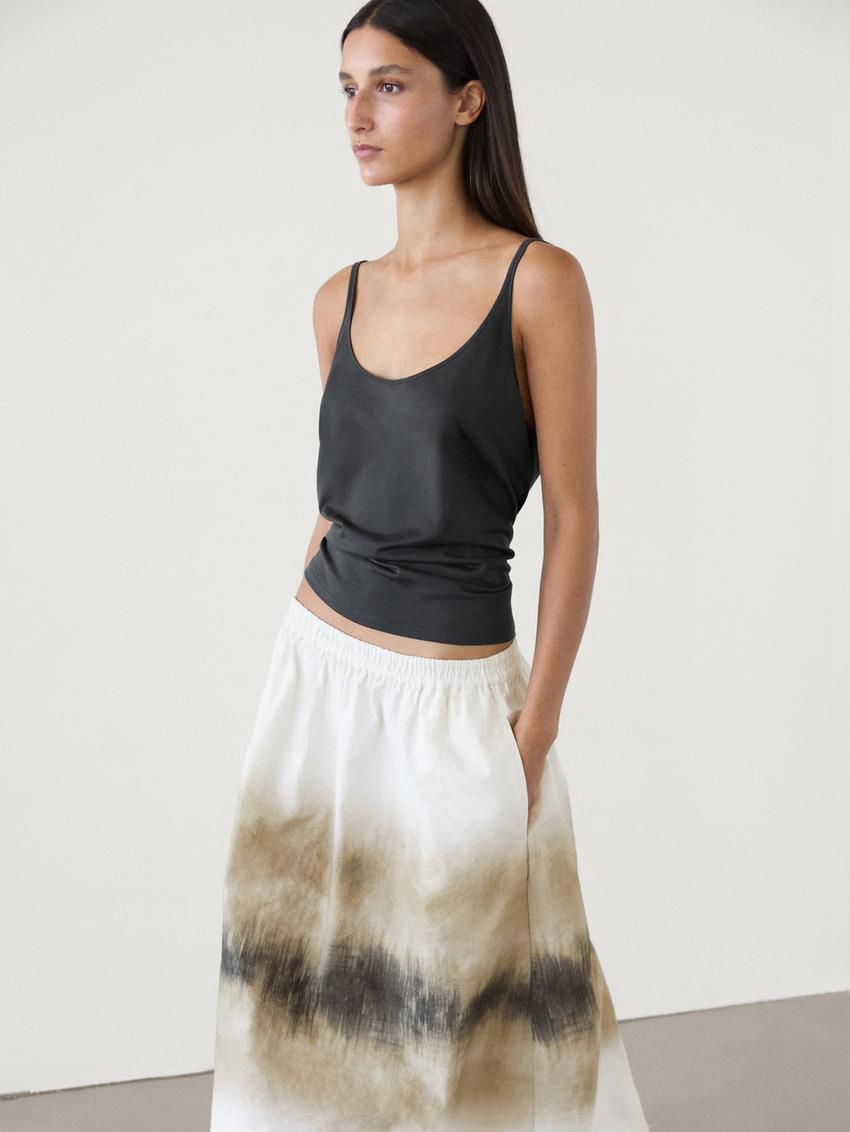 Massimo Dutti Ombré Printed Midi Women Skirts Cream / Khaki / Black | US-KX5017642