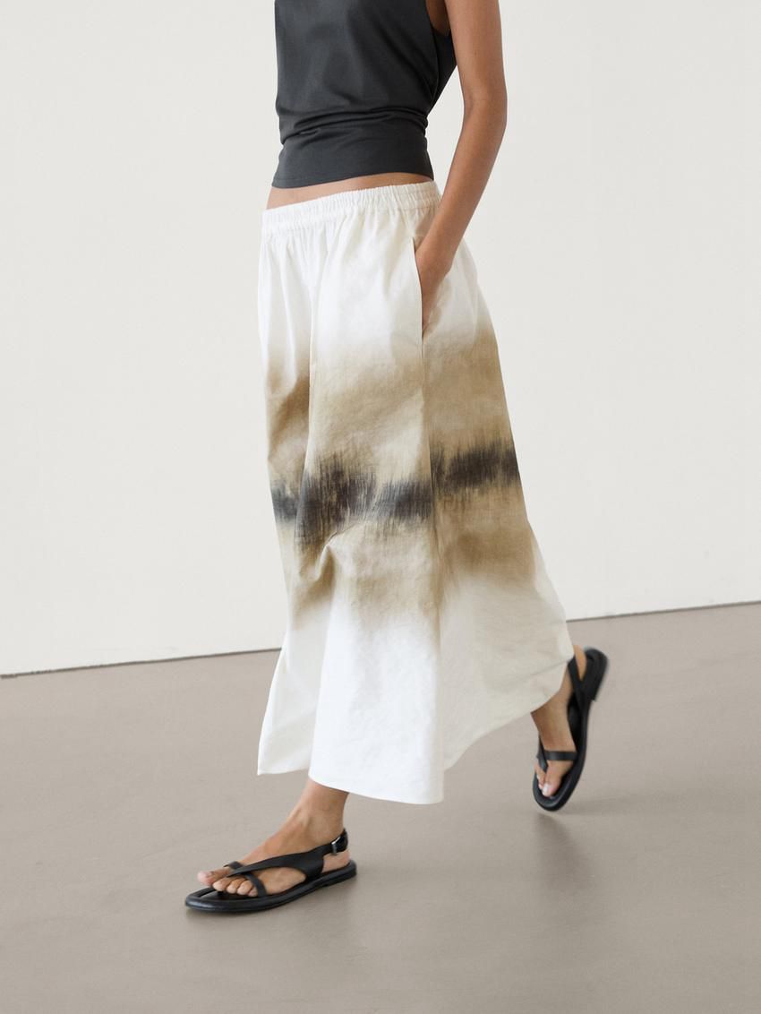 Massimo Dutti Ombré Printed Midi Women Skirts Cream / Khaki / Black | US-KX5017642