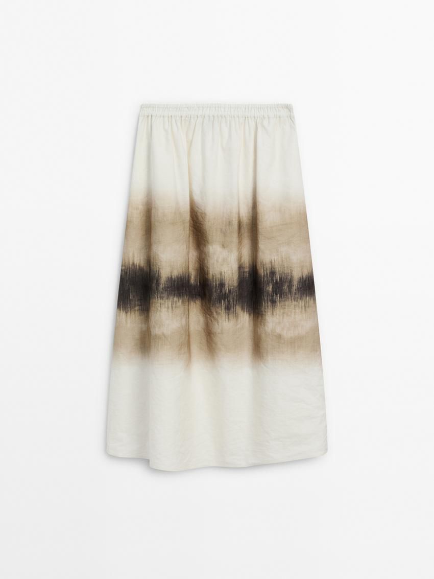 Massimo Dutti Ombré Printed Midi Women Skirts Cream / Khaki / Black | US-KX5017642