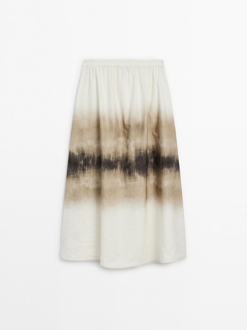 Massimo Dutti Ombré Printed Midi Women Skirts Cream / Khaki / Black | US-KX5017642