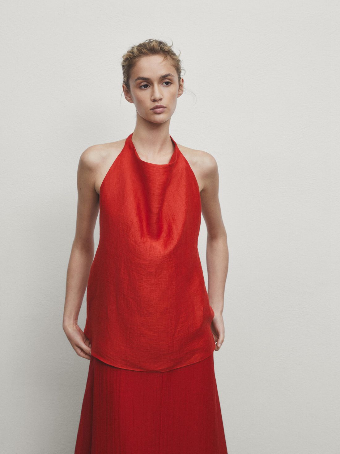 Massimo Dutti Open Back Halter Women Top Red | US-LQ7954032