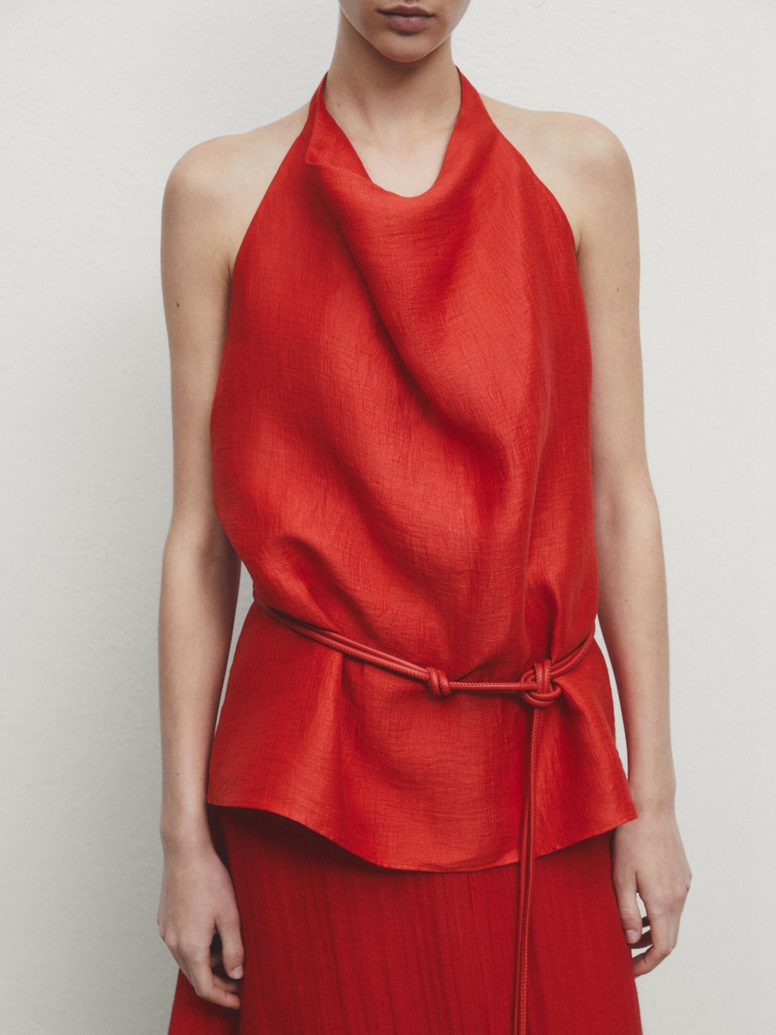 Massimo Dutti Open Back Halter Women Top Red | US-LQ7954032
