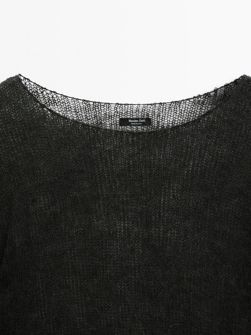Massimo Dutti Open Knitted Detail Women T-Shirt Dark Green | US-KC8379246