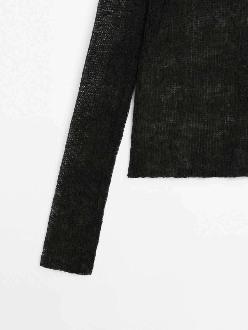 Massimo Dutti Open Knitted Detail Women T-Shirt Dark Green | US-KC8379246