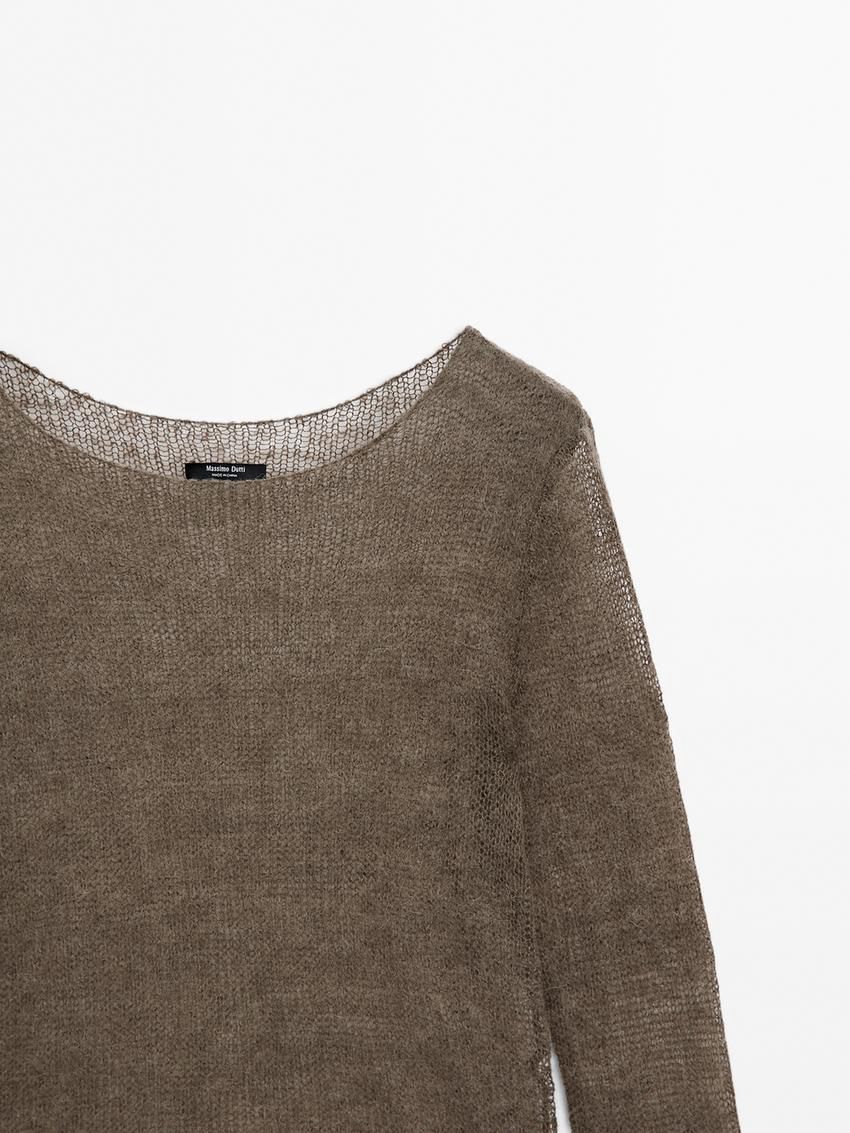 Massimo Dutti Open Knitted Detail Women T-Shirt Dark Brown | US-GT7183254