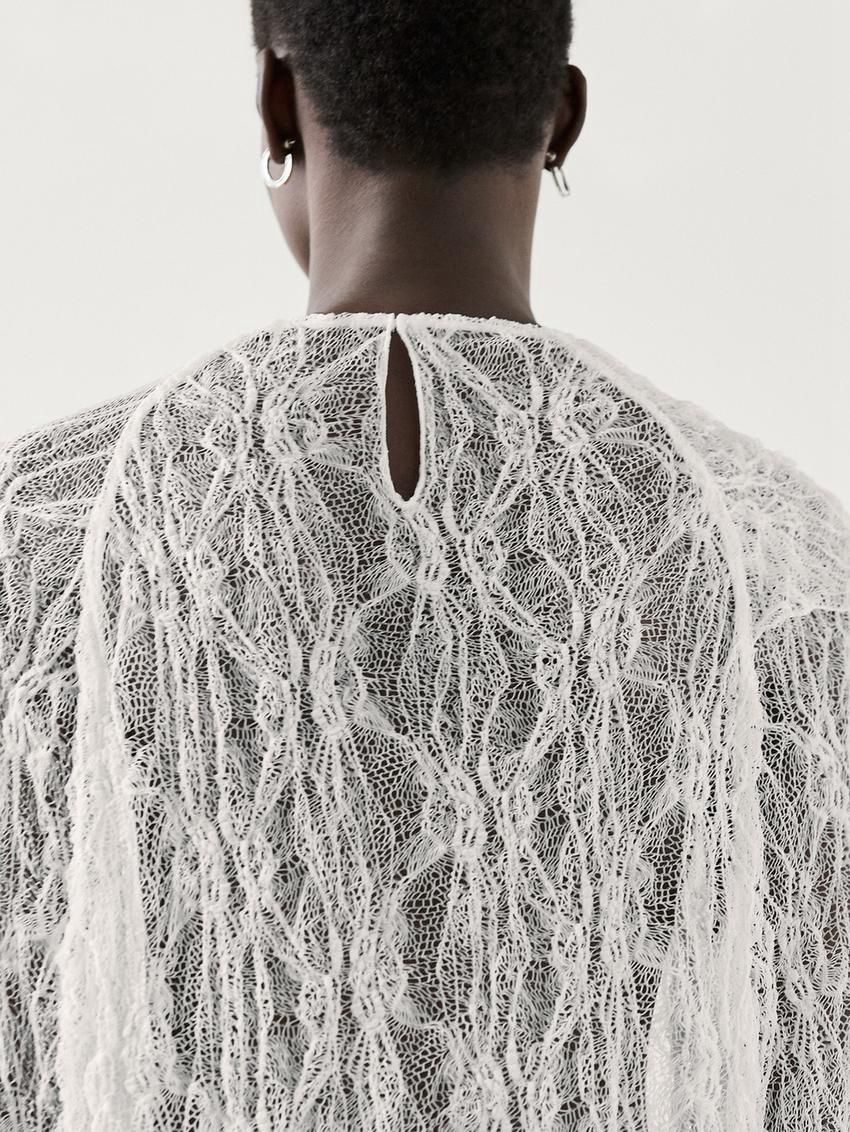 Massimo Dutti Openwork Knitted Lace Women Blouse White | US-UR5961872