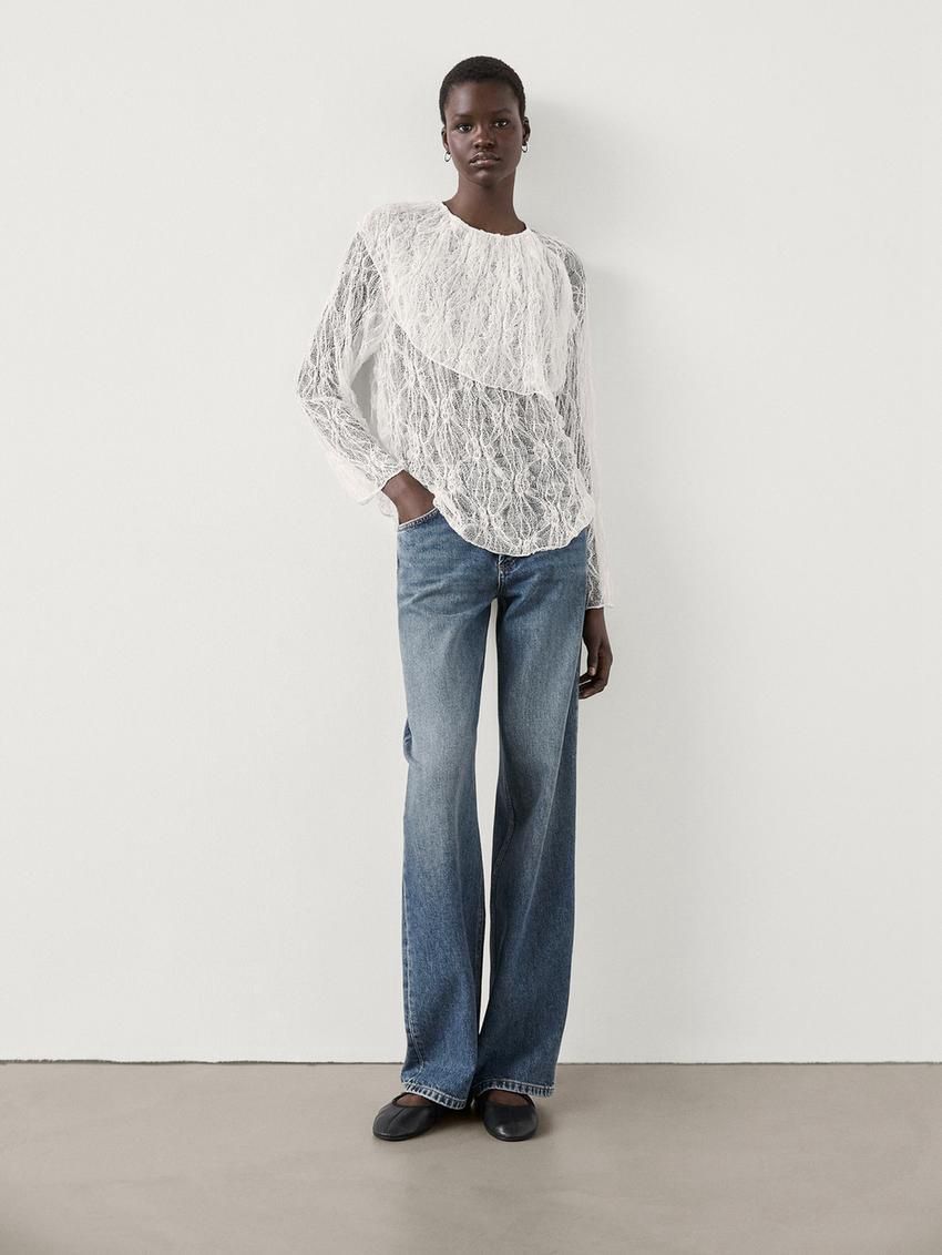 Massimo Dutti Openwork Knitted Lace Women Blouse White | US-UR5961872