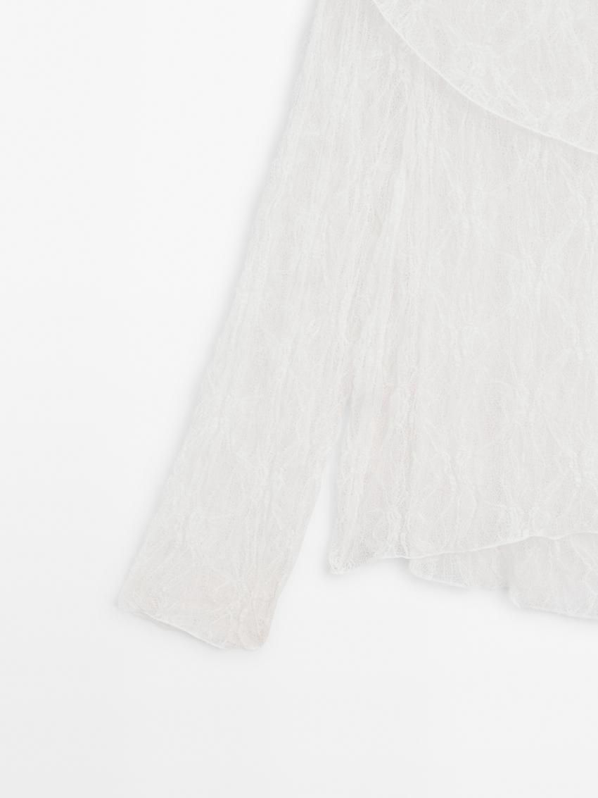 Massimo Dutti Openwork Knitted Lace Women Blouse White | US-UR5961872