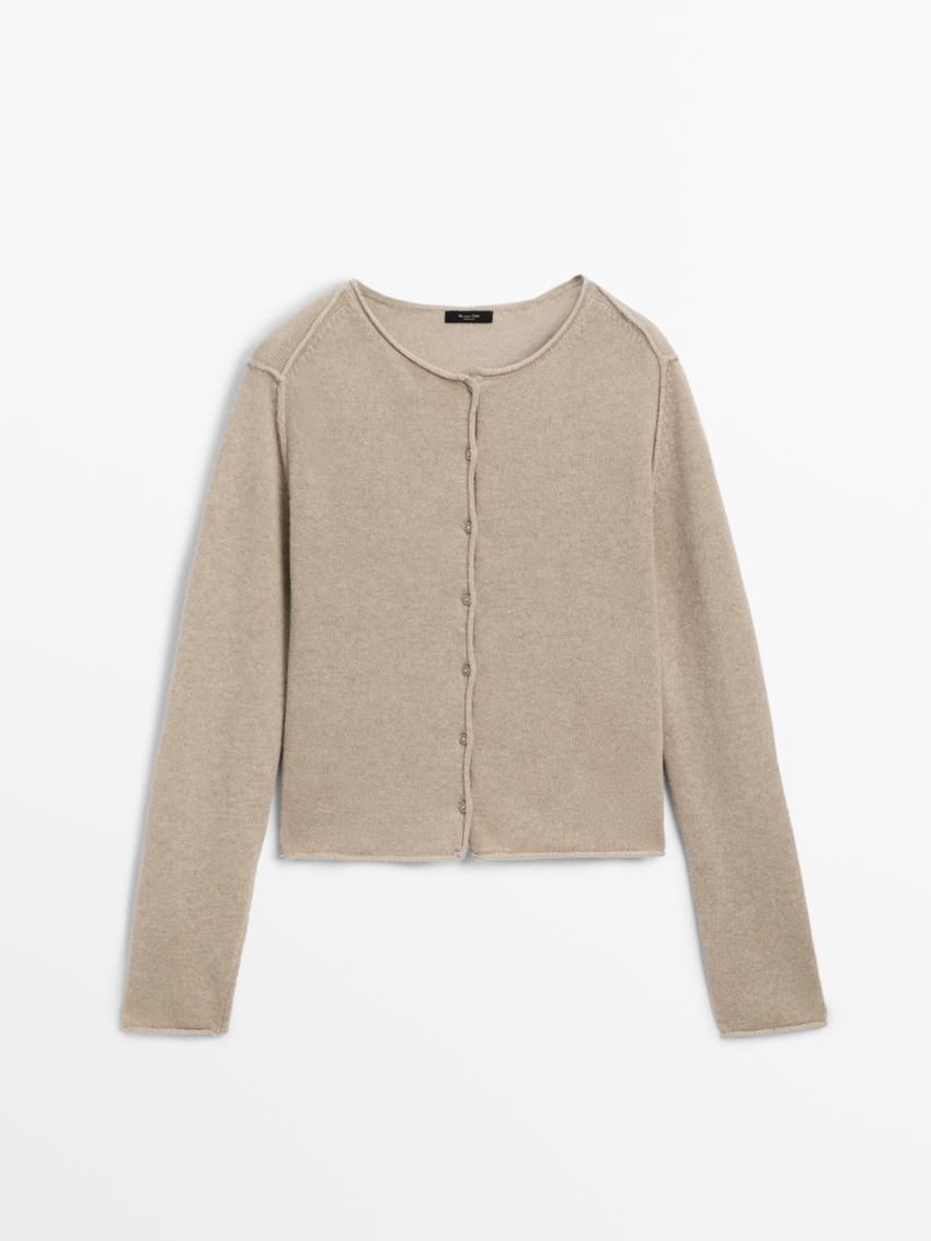 Massimo Dutti Overlocked Knit With Wool Women Cardigan Beige | US-XI7842195