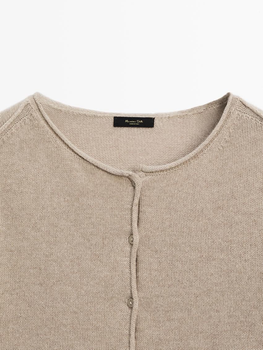 Massimo Dutti Overlocked Knit With Wool Women Cardigan Beige | US-XI7842195
