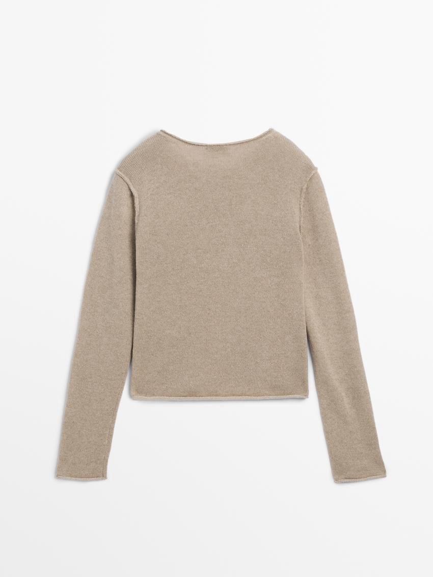 Massimo Dutti Overlocked Knit With Wool Women Cardigan Beige | US-XI7842195