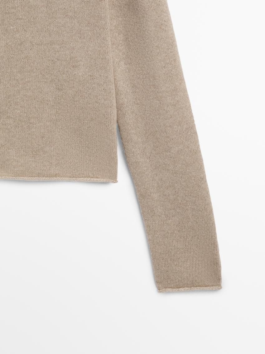 Massimo Dutti Overlocked Knit With Wool Women Cardigan Beige | US-XI7842195