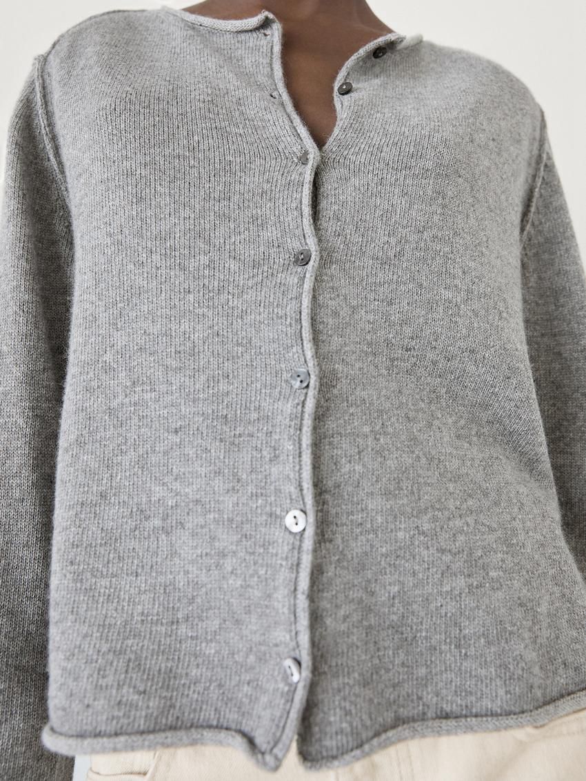 Massimo Dutti Overlocked Knit With Wool Women Cardigan Grey | US-WF9170452