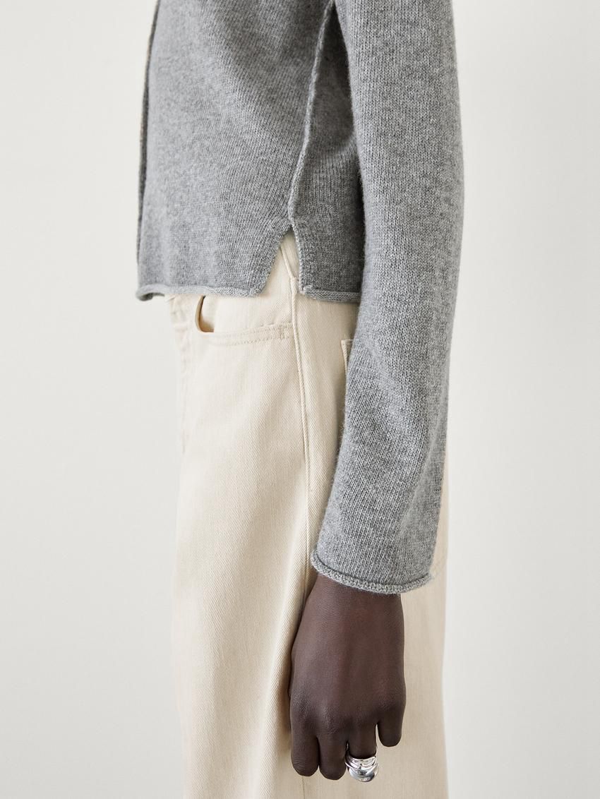 Massimo Dutti Overlocked Knit With Wool Women Cardigan Grey | US-WF9170452