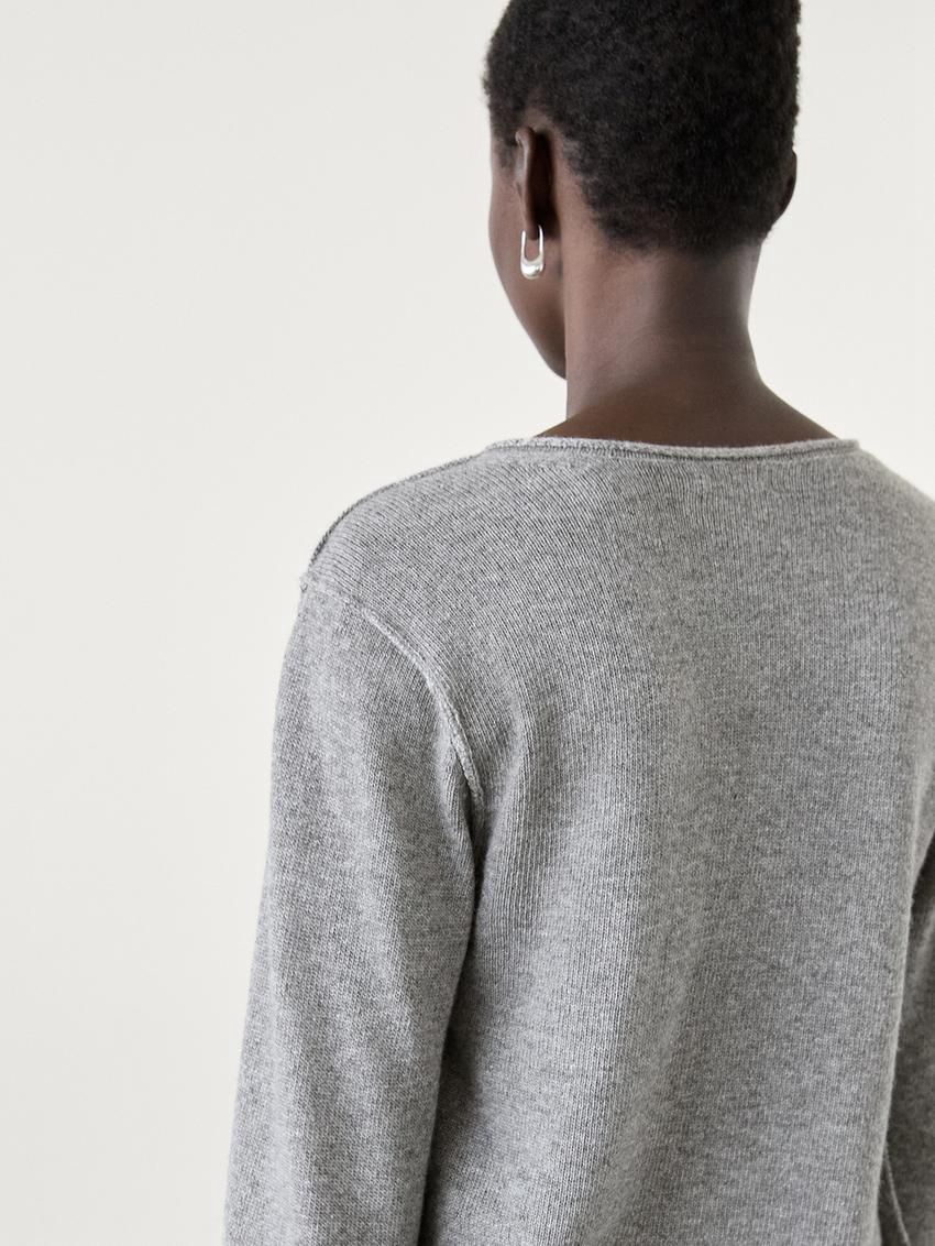 Massimo Dutti Overlocked Knit With Wool Women Cardigan Grey | US-WF9170452